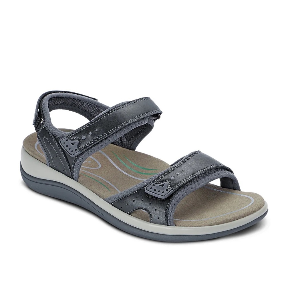 Orthofeet Women’s Malibu Sandals 10.5 Wide Black Leather Arch Support Adjustable